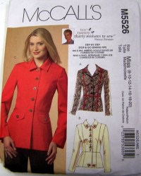 5526 MCCALLS EASY SEW ZIEMAN UNLINED JACKET 2 LENGTHS PATTERN 8-20 UNCUT
